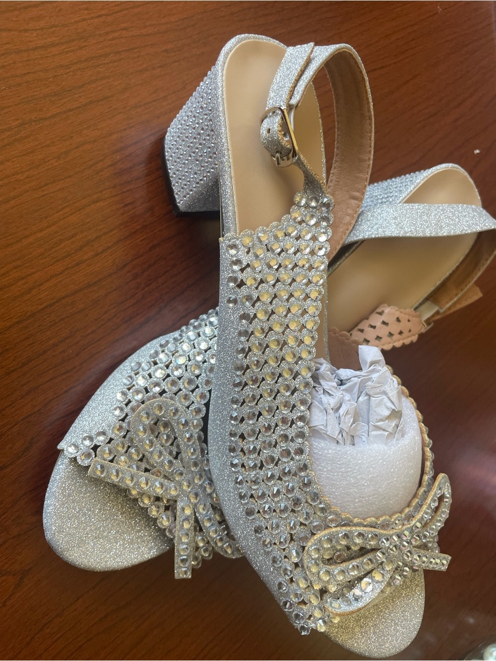Silver Embellished Bow Women's Sandals - Picture 2 of 4
